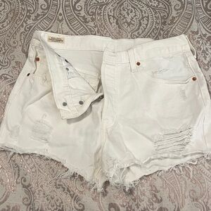 Levi's White Distressed High-Rise Jean Shorts